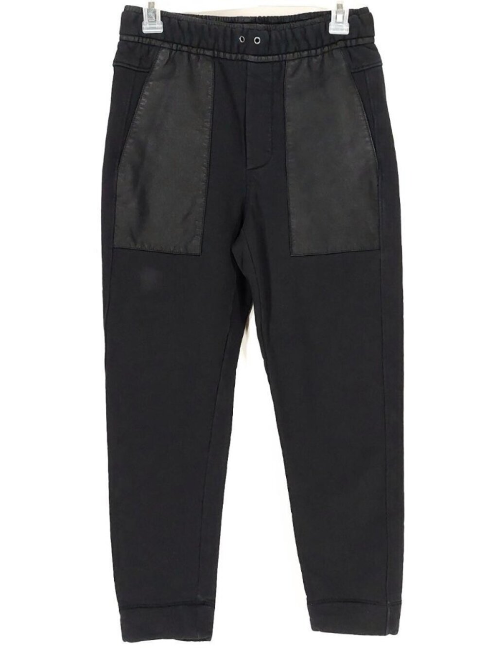 HELMUT LANG Black Jogger Goat Leather Trim Women's Sweatpants Joggers. Sz XS-S. - Picture 1 of 8